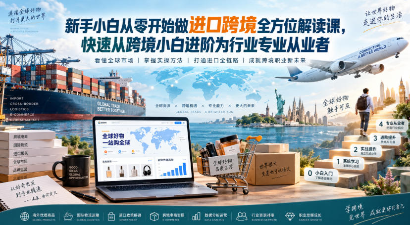 新手小白从零开始做进口跨境全方位解读课，快速从跨境小白进阶为行业专业从业者-淘米副业