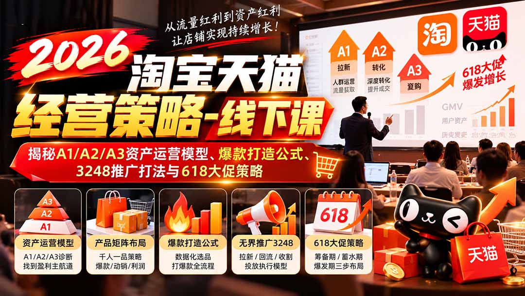 2026淘宝天猫经营策略-线下课：揭秘A1/A2/A3资产运营模型、爆款打造公式、3248推广打法与618大促策略-淘米副业